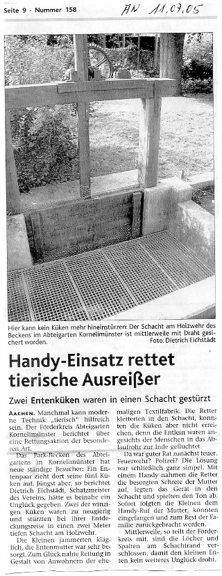 Der Schacht, in den die Entenk&uuml;ken gefallen waren